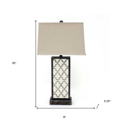 30" Distressed Bronze Metal Bedside Lamp With Beige Shade