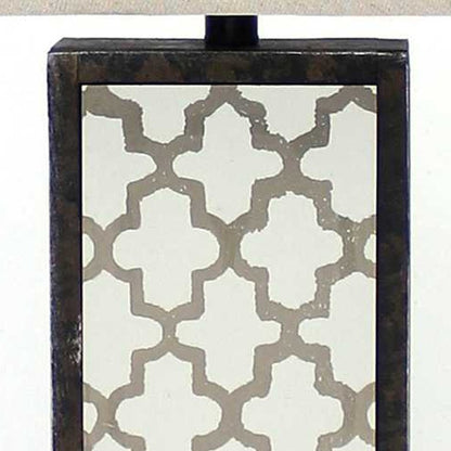 30" Distressed Bronze Metal Bedside Lamp With Beige Shade