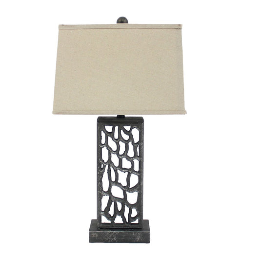 29" Distressed Black Metal Bedside Lamp With Beige Shade