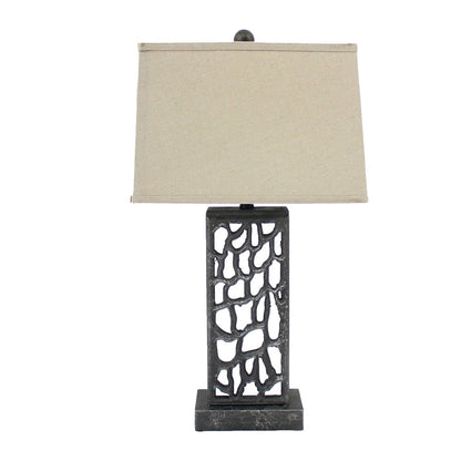 29" Distressed Black Metal Bedside Lamp With Beige Shade