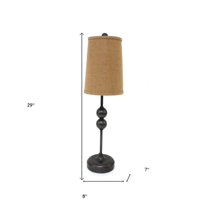 29" Bronze Bedside Lamp With Brown Shade