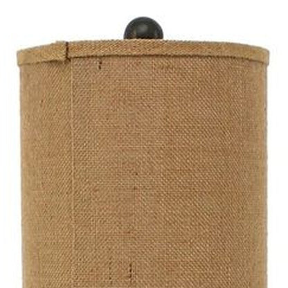 31" Black Fleur de Lis Metal Table Lamp With Natural Burlap Shade