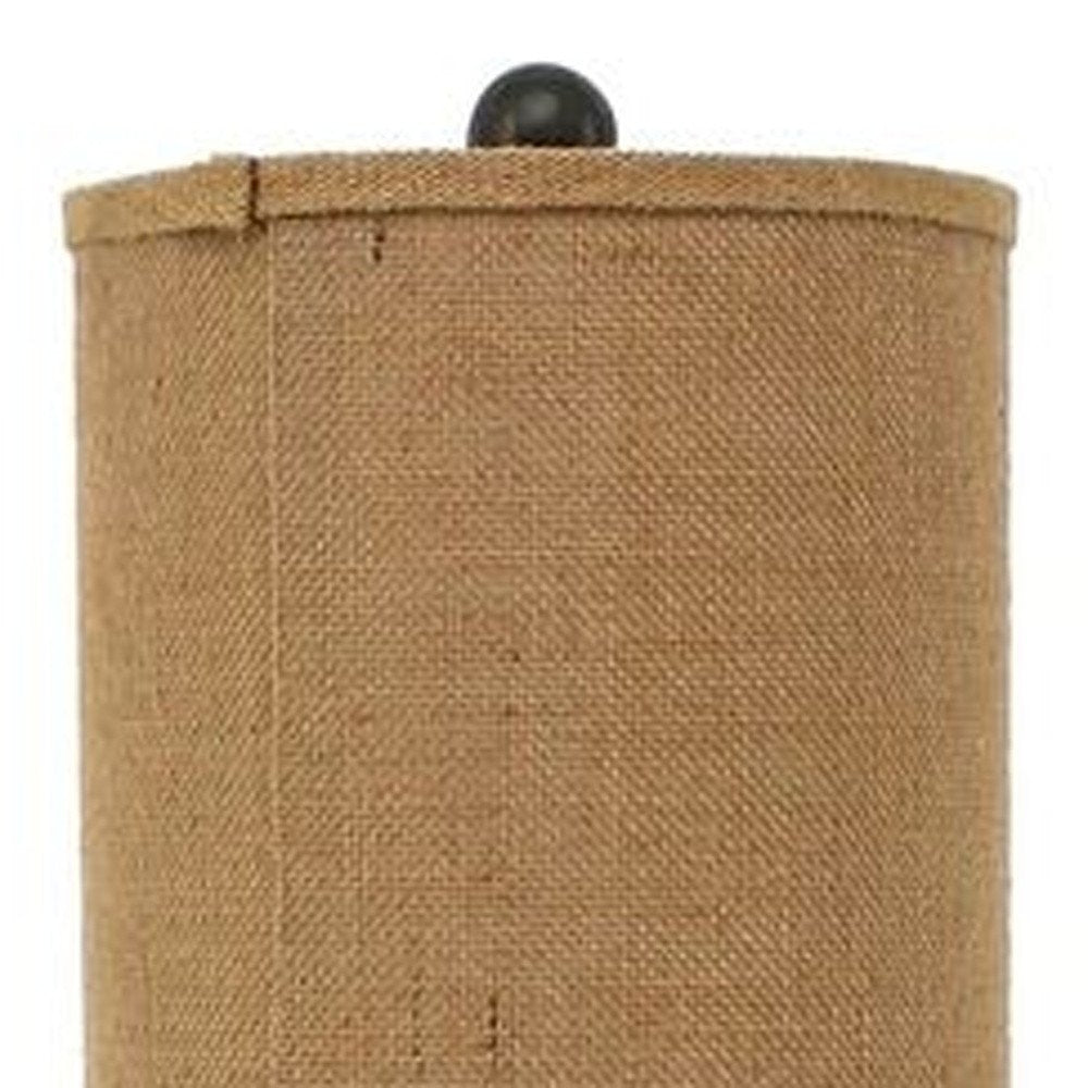 31" Black Fleur de Lis Metal Table Lamp With Natural Burlap Shade