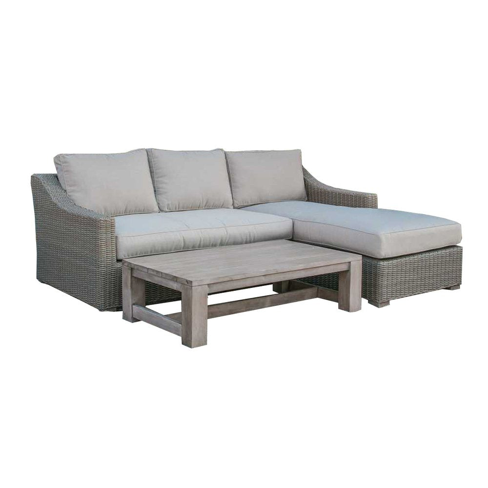 Three Piece Outdoor Gray Rattan Sectional Seating Group with Beige Cushions
