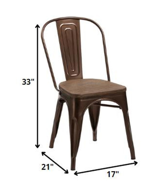 Set of Four Brown Upholstered Slat Back Dining Side Chairs