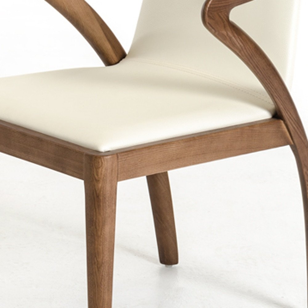Cream and Brown Upholstered Faux Leather Dining Arm Chair