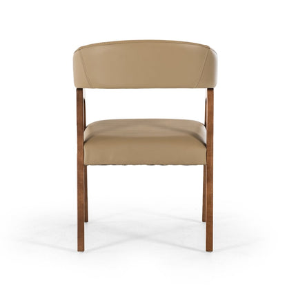 Taupe and Brown Upholstered Faux Leather Curved Back Dining Arm Chair
