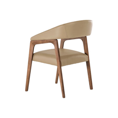 Taupe and Brown Upholstered Faux Leather Curved Back Dining Arm Chair