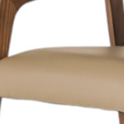 Taupe and Brown Upholstered Faux Leather Curved Back Dining Arm Chair