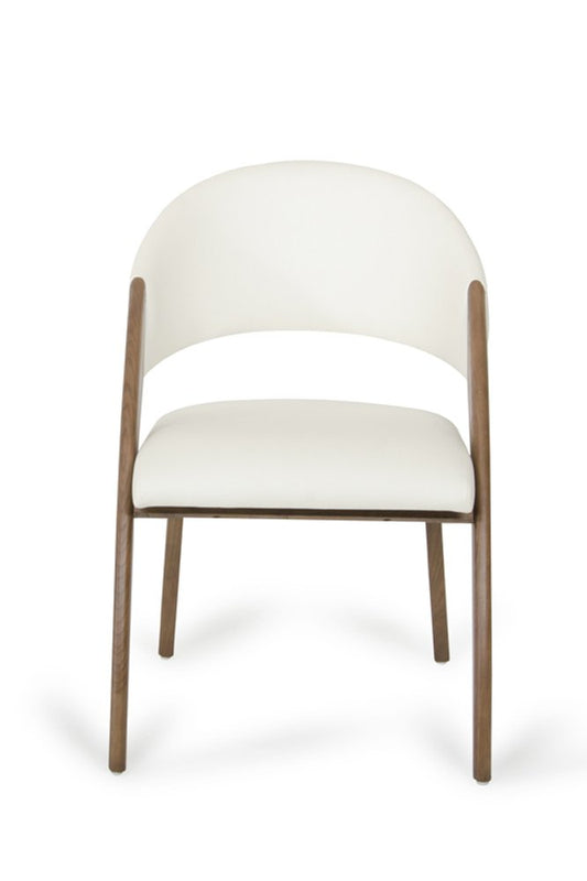 Set of Two Cream and Brown Upholstered Faux Leather Open Back Dining Arm Chairs