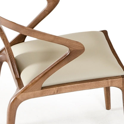 White and Brown Upholstered Faux Leather Curved Back Dining Arm Chair