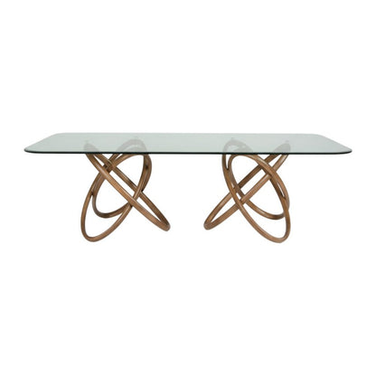 94" Clear And Natural Glass And Solid Wood Pedestal Base Dining Table