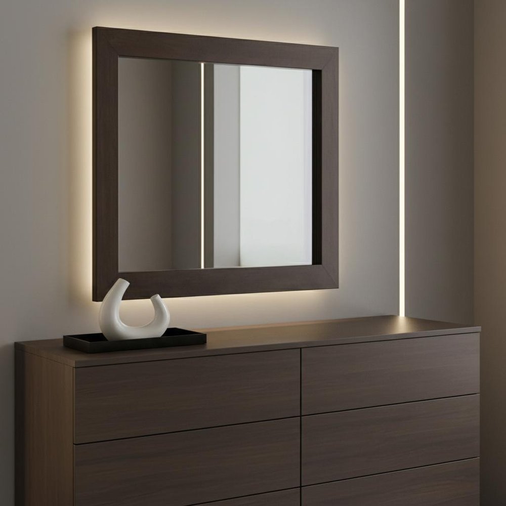 39" Ebony Square Wood Framed Dresser Mirror