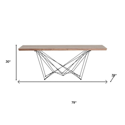 Light Brown And Black Solid Wood And Metal Dining Table