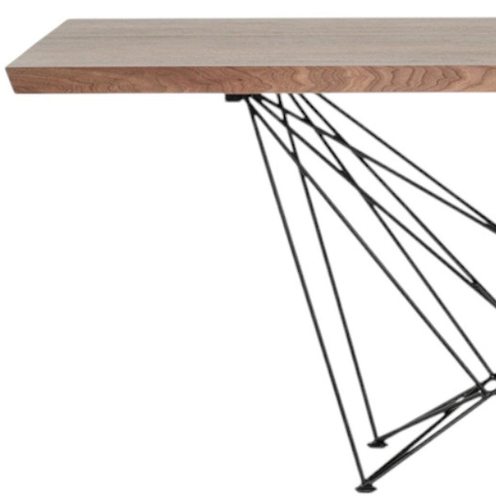 Light Brown And Black Solid Wood And Metal Dining Table