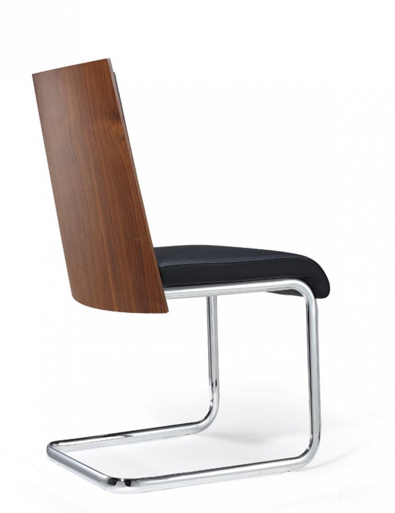 Set of Two Black and Silver Upholstered Faux Leather Dining Parsons Chairs