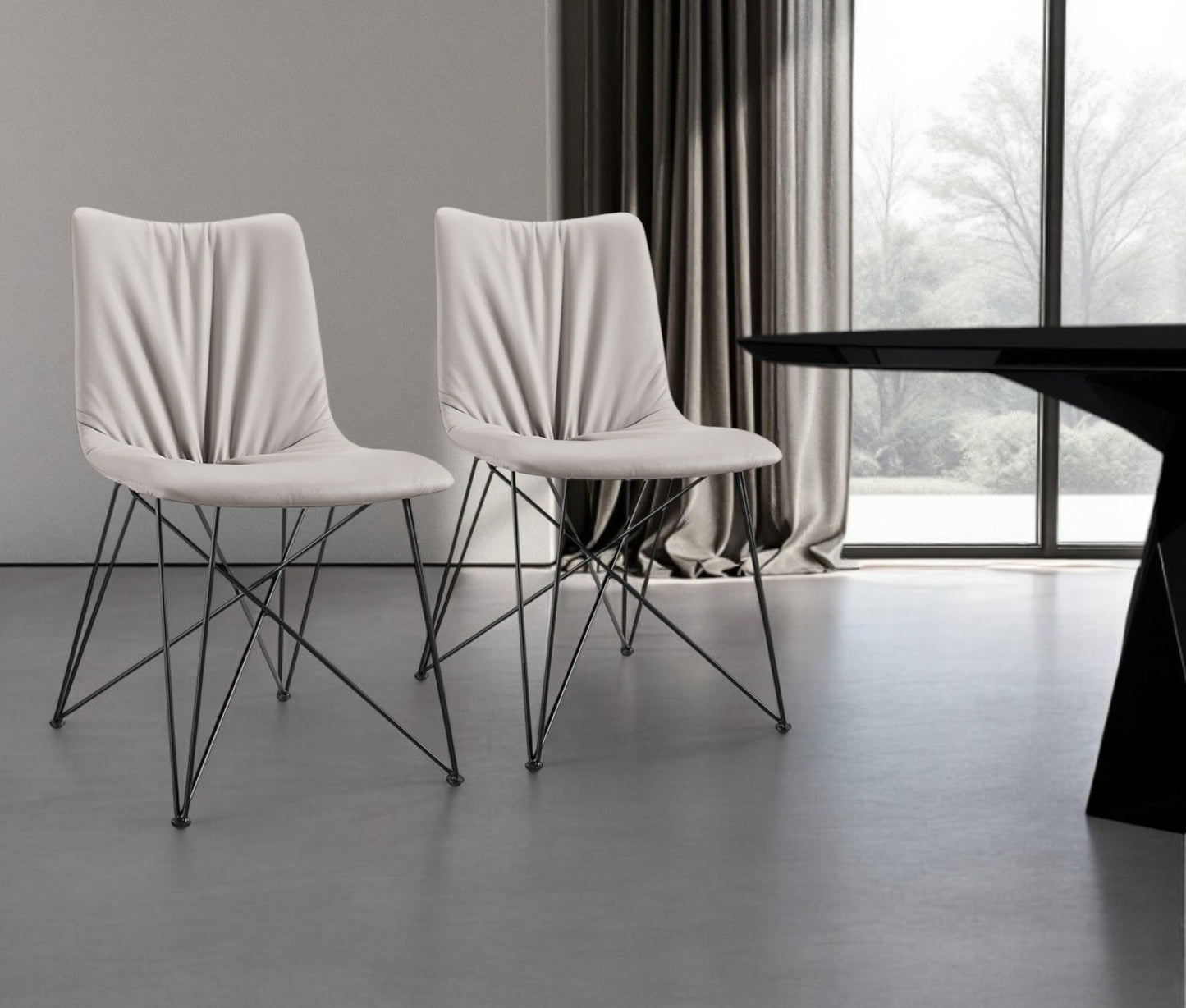 Set of Two Gray and Black Upholstered Faux Leather Dining Side Chairs