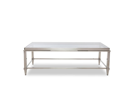55" Clear and Silver Glass And Steel Coffee Table
