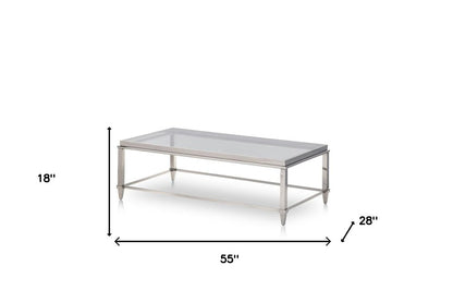 55" Clear and Silver Glass And Steel Coffee Table