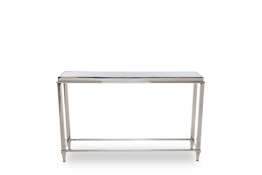 55" Silver Glass and Stainless Steel Frame Console Table