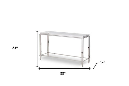 55" Silver Glass Frame Console Table