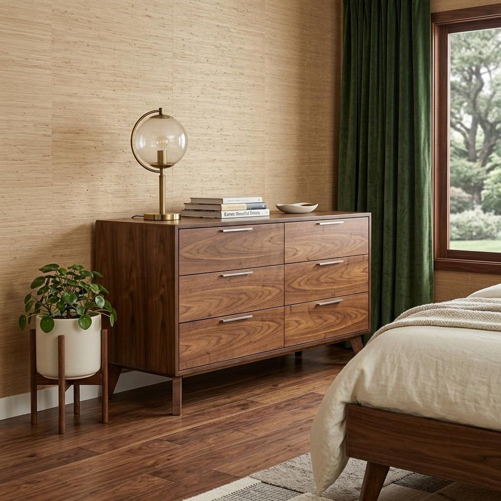 51" Brown Wood Six Drawer Double Dresser