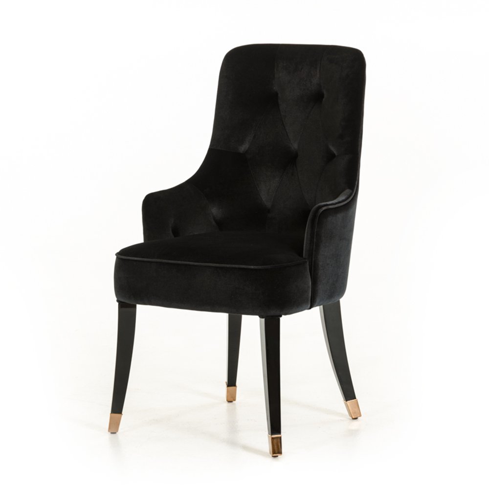 Black Upholstered Velvet Wing Back Dining Arm Chair