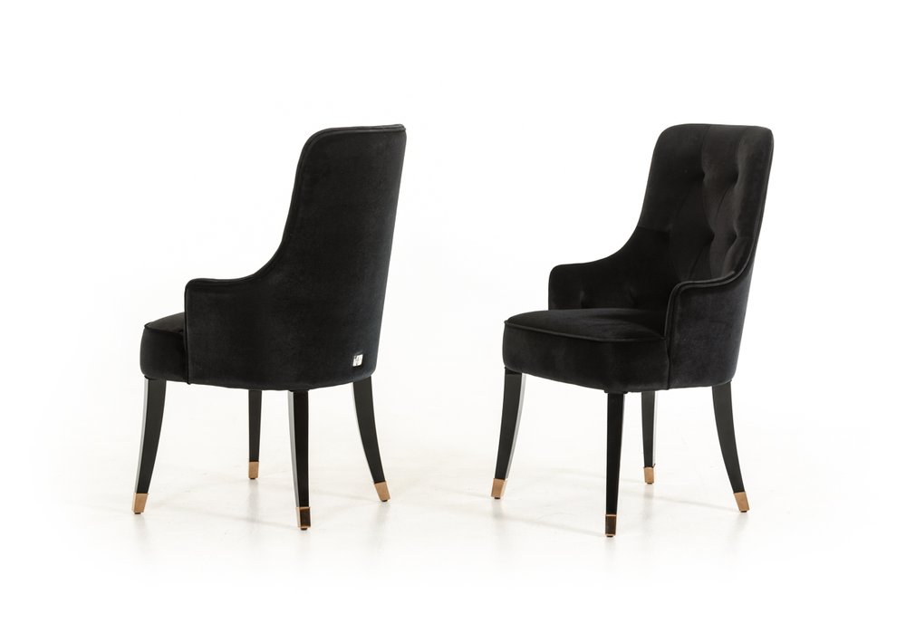 Black Upholstered Velvet Wing Back Dining Arm Chair