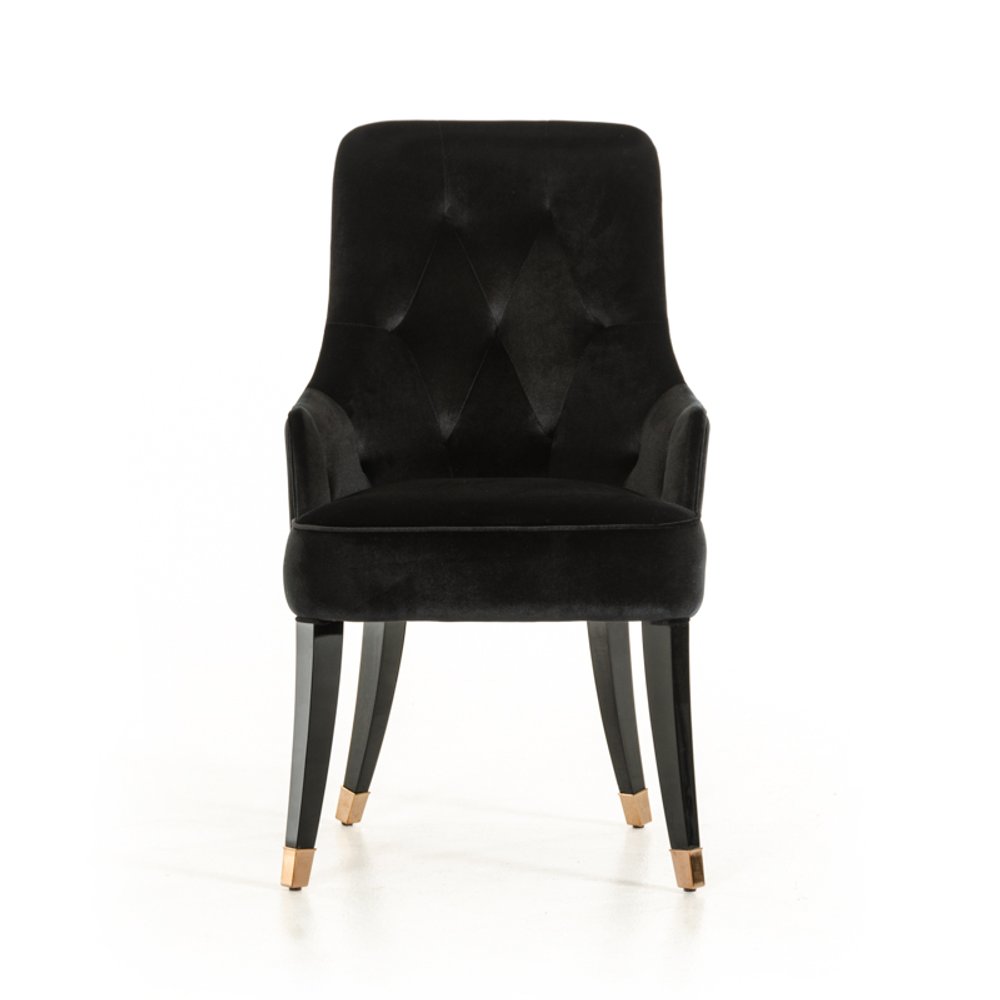 Black Upholstered Velvet Wing Back Dining Arm Chair