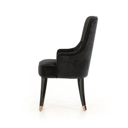 Black Upholstered Velvet Wing Back Dining Arm Chair