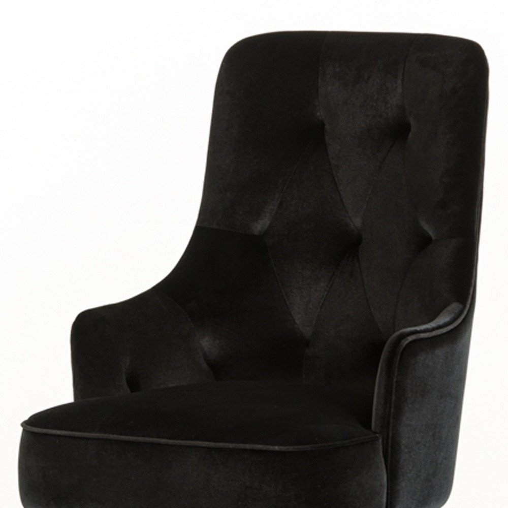 Black Upholstered Velvet Wing Back Dining Arm Chair