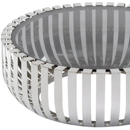 39" Clear and Silver Glass And Stainless Steel Round Abstract Coffee Table