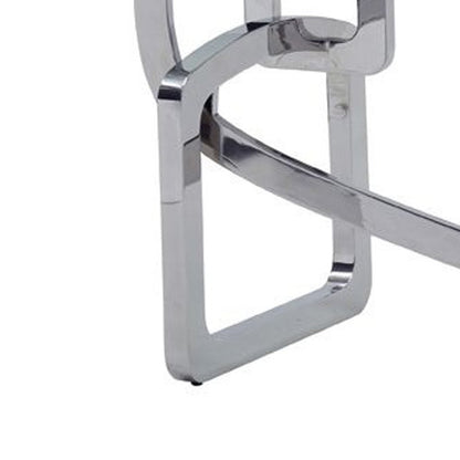79" Clear And Silver Glass And Stainless Steel Trestle Base Dining Table