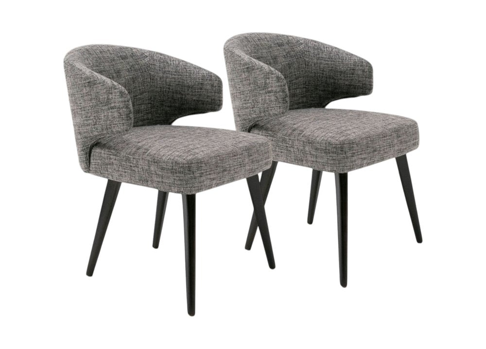 Gray and Black Upholstered Fabric Wing Back Dining Arm Chair