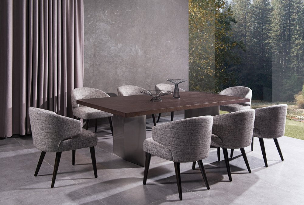 Gray and Black Upholstered Fabric Wing Back Dining Arm Chair