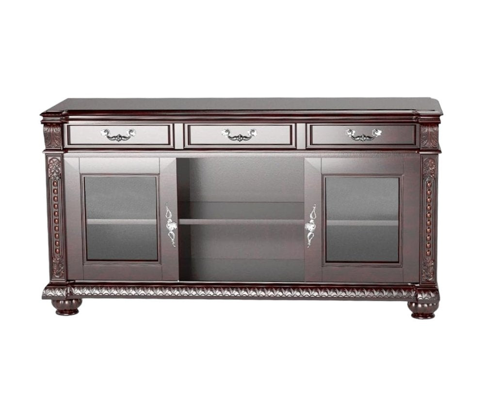 65" Dark Brown Solid Wood Enclosed and Open Storage TV Stand