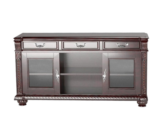 65" Dark Brown Solid Wood Enclosed and Open Storage TV Stand