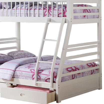 White Twin Over Full Wood Bunk Bed With Storage