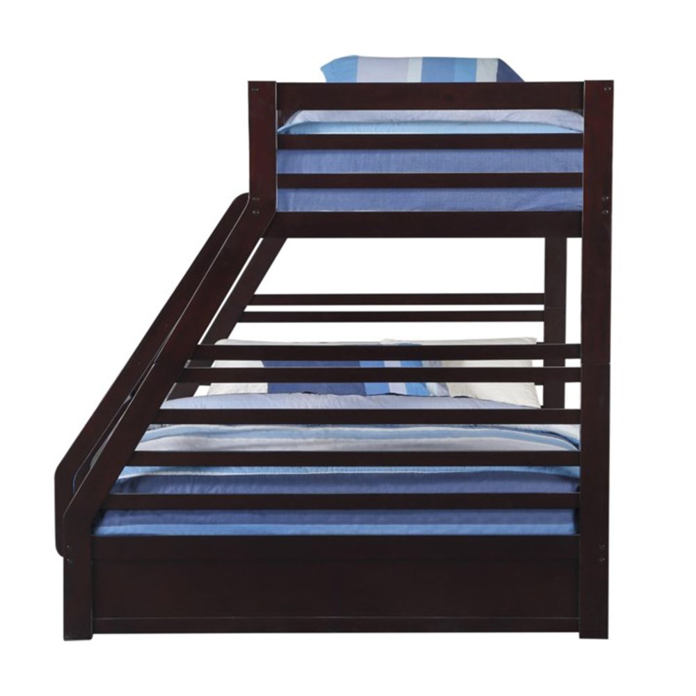 Espresso Twin Over Queen Solid Wood Bunk Bed With Storage
