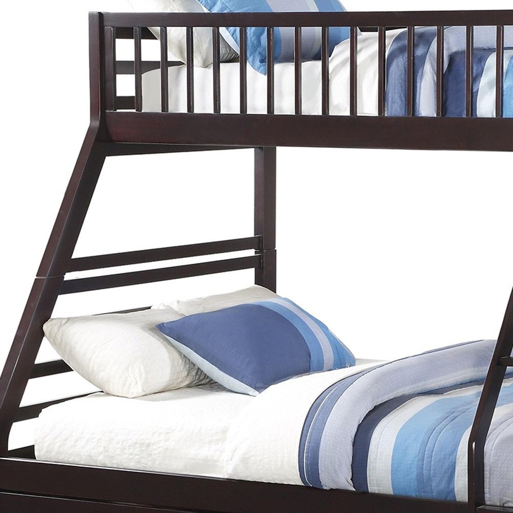 Espresso Twin Over Queen Solid Wood Bunk Bed With Storage