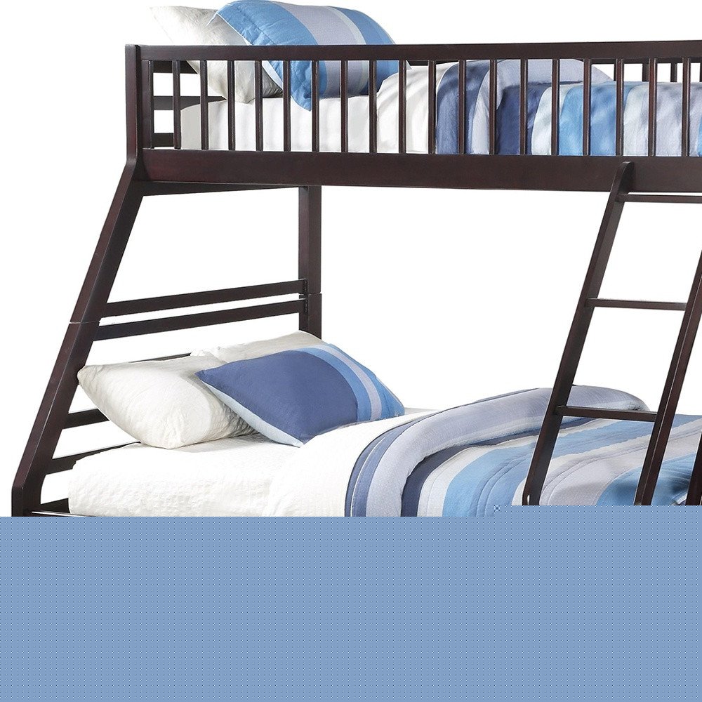 Espresso Twin Over Queen Solid Wood Bunk Bed With Storage