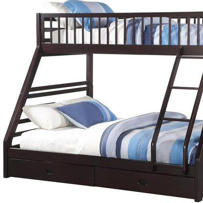 Espresso Twin Over Queen Solid Wood Bunk Bed With Storage