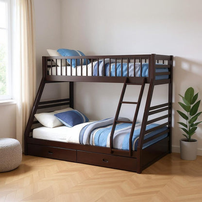 Espresso Twin Over Queen Solid Wood Bunk Bed With Storage