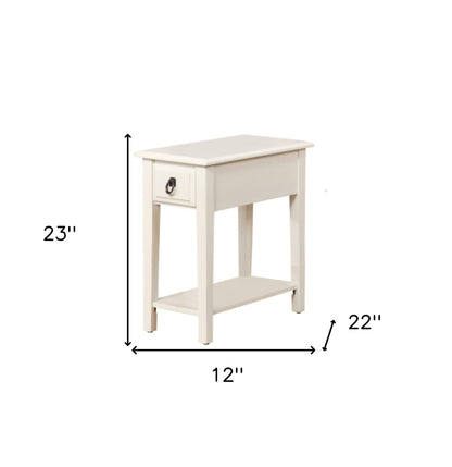 23" White Solid Wood End Table With Drawer And Shelf