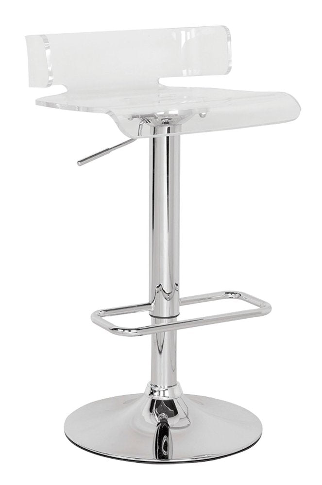 Red and Silver Acrylic and Metal Low Back Adjustable Height Bar Chair