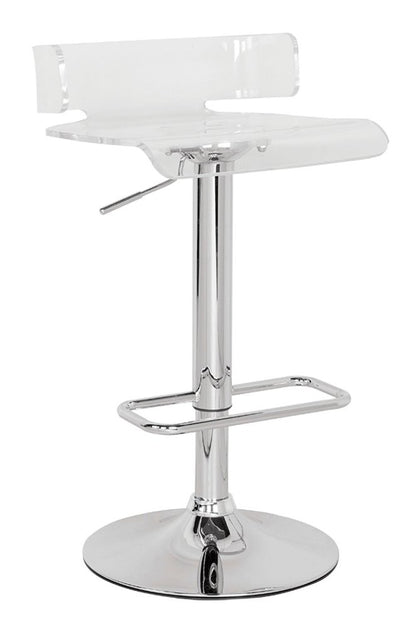 Red and Silver Acrylic and Metal Low Back Adjustable Height Bar Chair