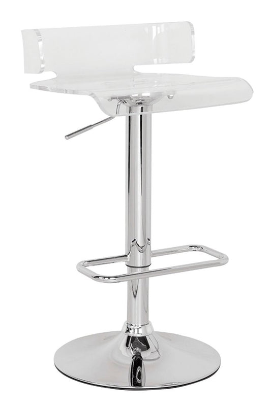 Red and Silver Acrylic and Metal Low Back Adjustable Height Bar Chair