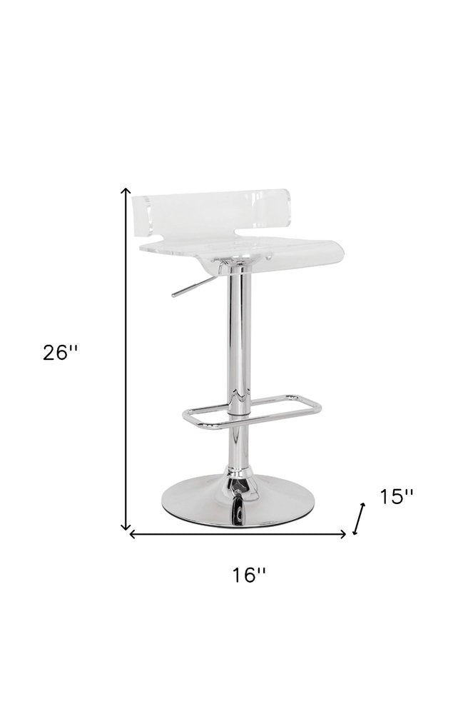 Red and Silver Acrylic and Metal Low Back Adjustable Height Bar Chair