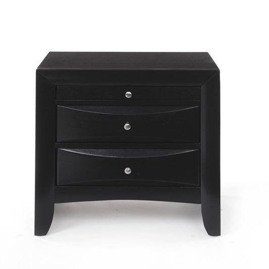 25" Dark Brown Solid Wood Three Drawer Nightstand