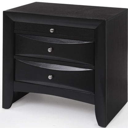 25" Dark Brown Solid Wood Three Drawer Nightstand